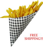 Hors d'oeuvre Mini Plus K-14 Black & White Check Paper Cones, holds 5.5 oz.