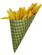 SALE 6¢! Hors d'oeuvre Mini Plus K-14 Green & White Check Paper Cones holds 5.5 oz.
