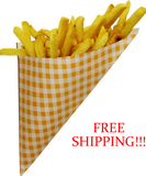 Medium sized K-17 Yellow & White Check Paper Cones., holds 8.5 oz.