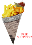 Blow-OUT Sale Large K-18 French Newspaper Cardboard Cone With Built In Sauce Container, holds 9.5 oz.