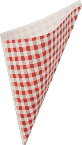 Jumbo K-23 Red & White Check Paper Cones, holds 18.5 oz