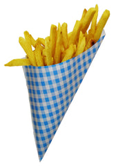SALE 6¢! Hors d'oeuvre Mini K-13 Blue & White Checked Paper Cones holds 4.5 oz.
