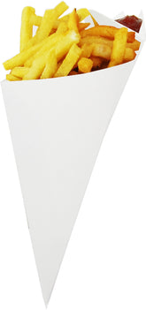 Blow-OUT Sale White K-14 Mini Plus Cardboard Cone With Built In Sauce Container, holds 5.5 oz.