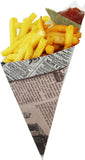 Blow-OUT Sale Large K-18 French Newspaper Cardboard Cone With Built In Sauce Container, holds 9.5 oz.