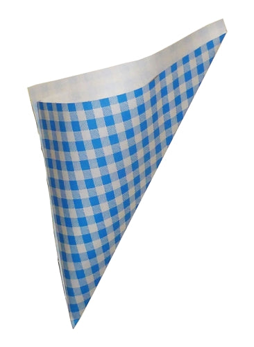 SALE 6¢!  Hors d'oeuvre Mini K-13 Blue & White Checked Paper Cones holds 4.5 oz.