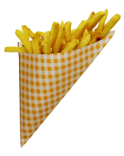 SALE 6¢! Hors d'oeuvre Mini K-13 Yellow and White Checkered Paper Cones holds 4.5 oz.