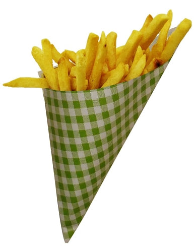 SALE 6¢! Hors d'oeuvre  Mini Plus K-14 Green & White Check Paper Cones holds 5.5 oz.