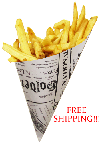 Medium Sized K-17 English Newspaper Paper Cones, holds 8.5 oz.