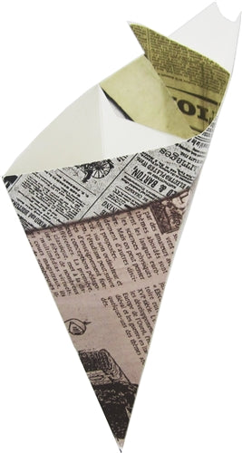 Blow-OUT SALE on full case Large K-18 French Newspaper Cardboard Cone With Built In Sauce Container, holds 9.5 oz.