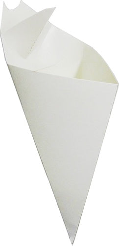 Large K-18 White Cardboard Cone With Built In Sauce Container, holds 9.5 oz.