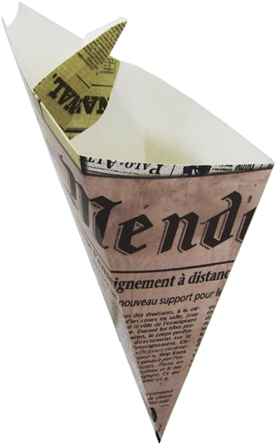 Blow-OUT SALE On Full Case X Large K-20 French Newspaper Cardboard Cone With Built In Sauce Container , holds 12.5 oz.