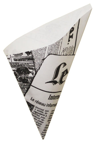 French Newspaper Paper Cones. Jumbo Size K-23, holds 18.5 oz.