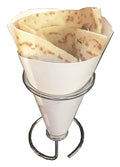 Contemporary Table Top Crepe Holder, Stainless Steel - Fits LARGE SIZE FRENCH CREPE HOLDER (not regular size or Japanese wrappers). This item is designed more for paper cones, but works well with our large size cardboard  crepe holders as well.
