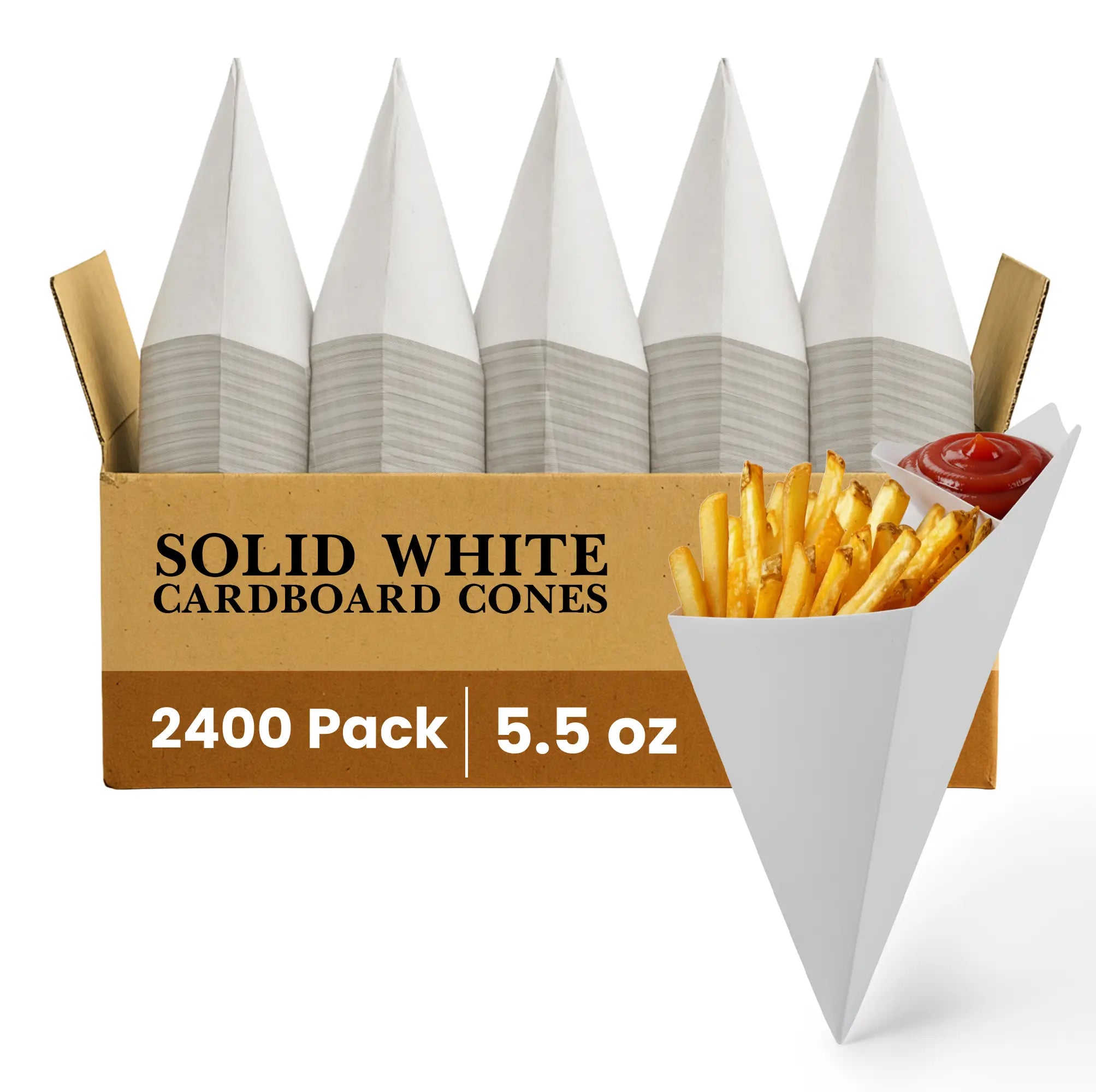 SOLID WHITE CARDBOARD CONES
2400 Pack
5.5 oz