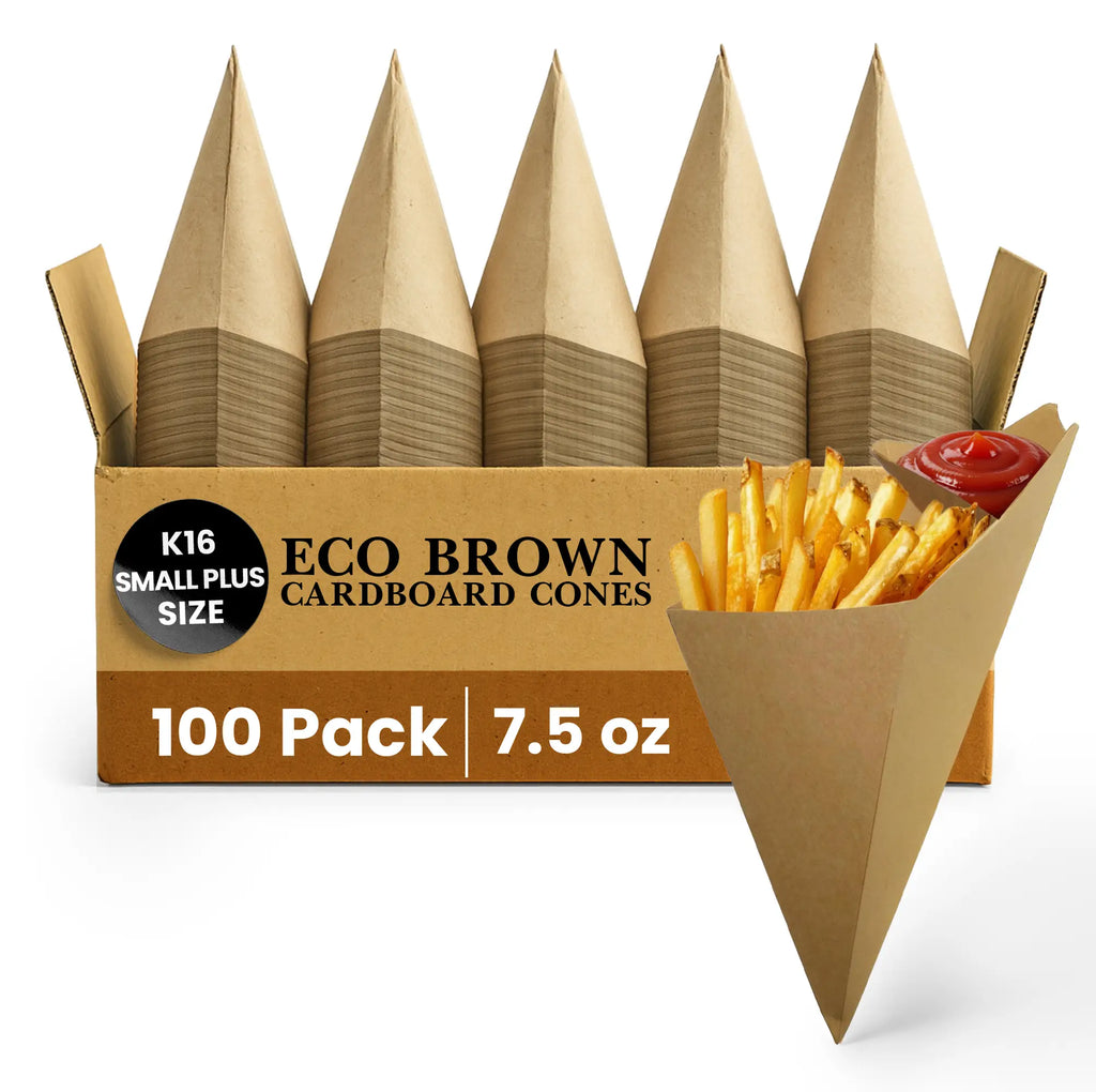 K16 SMALL PLUS SIZE
ECO BROWN CARDBOARD CONES
100 Pack
7.5 oz