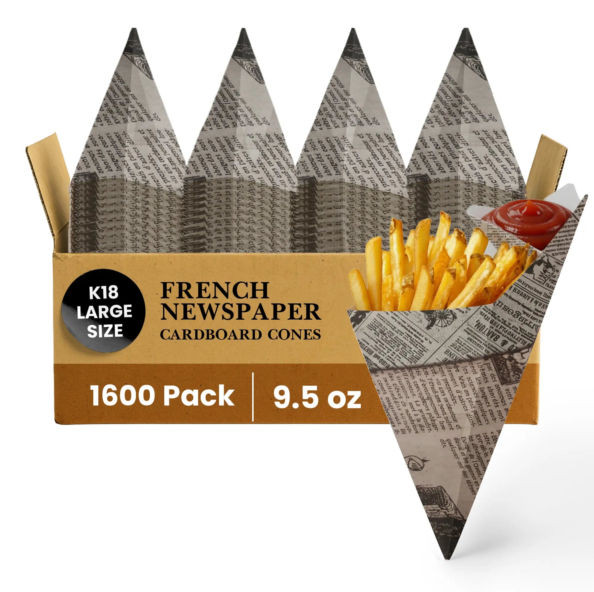 K18 LARGE SIZE
FRENCH NEWSPAPER
CARDBOARD CONES
1600 Pack
9.5 oz