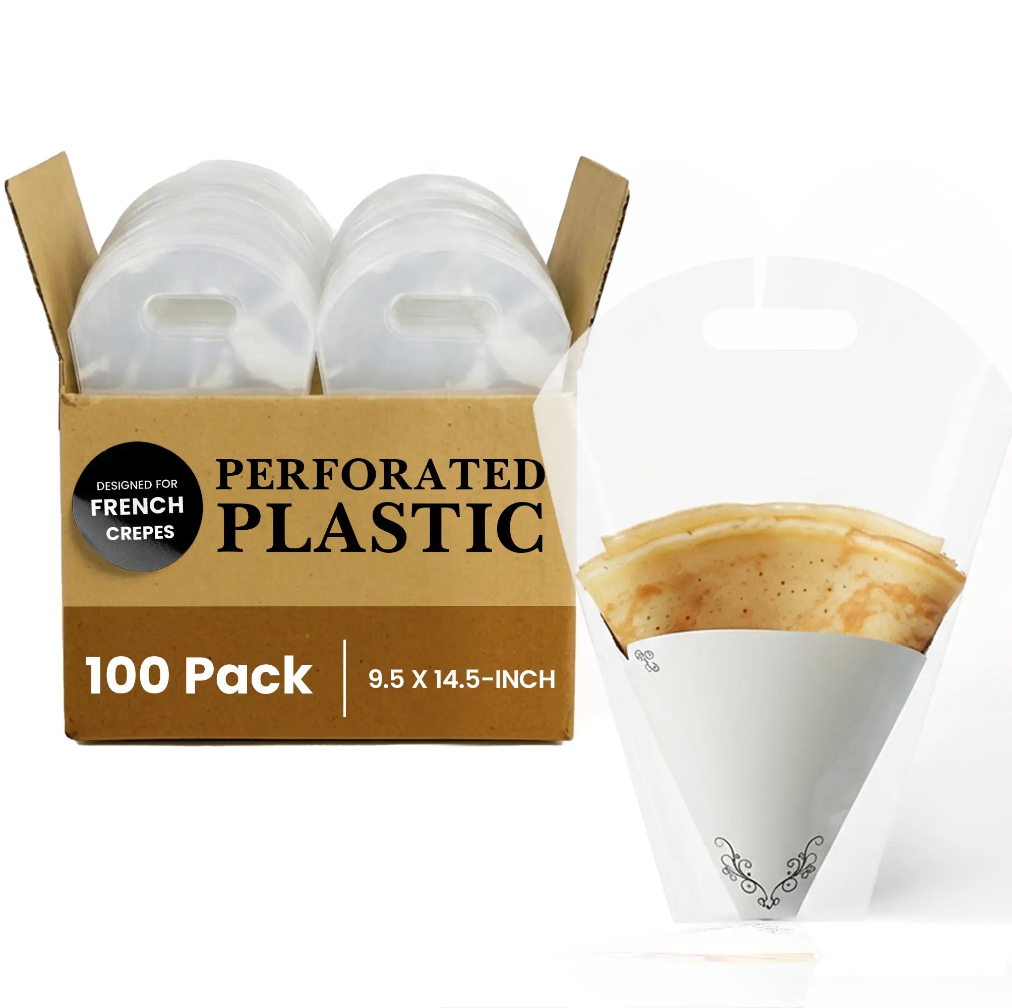 FRENCH CREPES
PERFORATED PLASTIC
100 Pack
9.5 x 14.5-INCH X