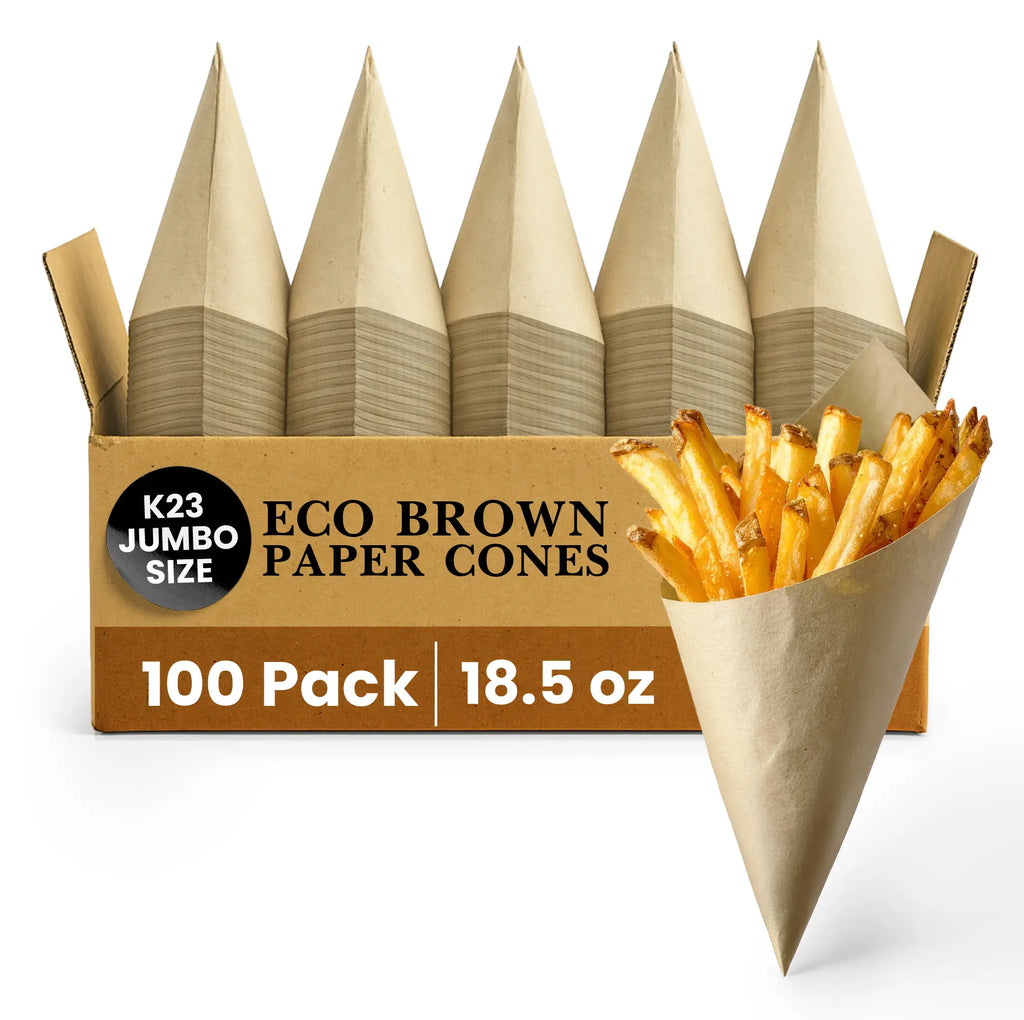 K23 JUMBO SIZE
ECO BROWN PAPER CONES
100 Pack
18.5 oz