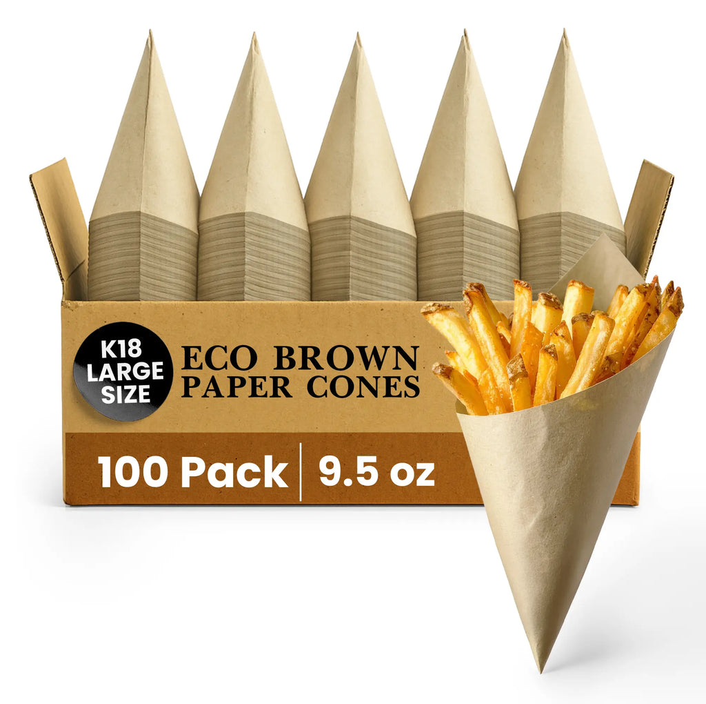 K18 LARGE SIZE
ECO BROWN PAPER CONES
100 Pack
9.5 oz
