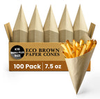 K16
SMALL PLUS SIZE
ECO BROWN PAPER CONES
100 Pack
7.5 oz