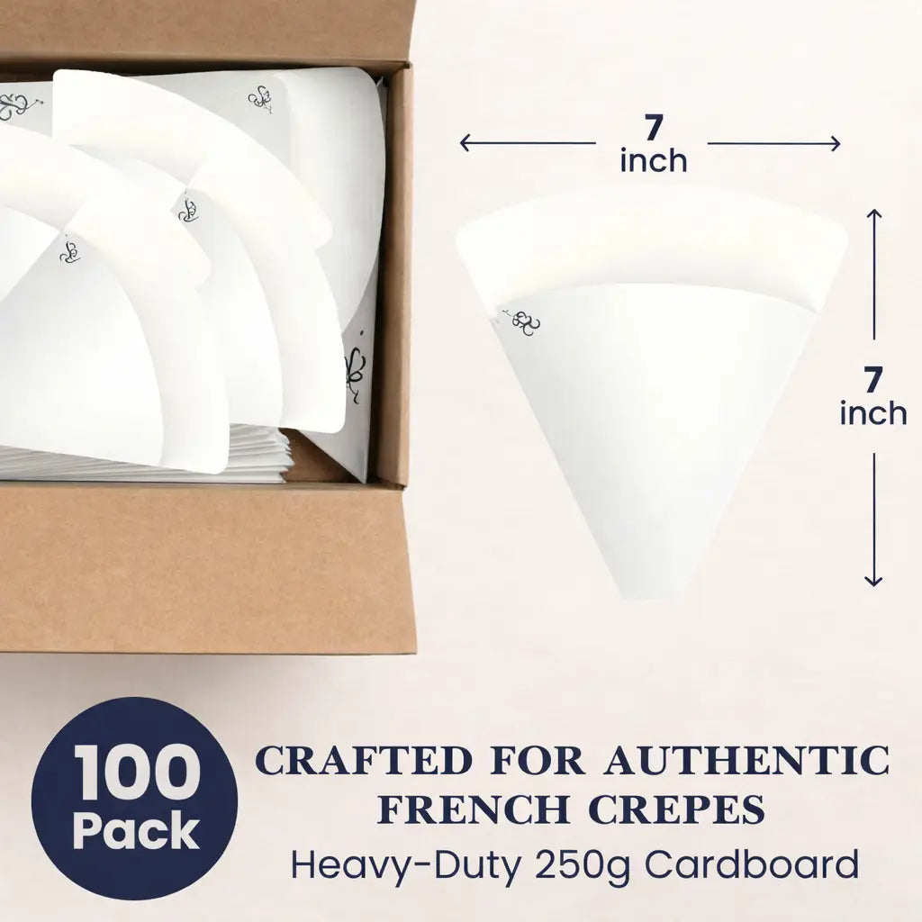 100 Pack
CRAFTED FOR AUTHENTIC FRENCH CREPES
Heavy-Duty 250g Cardboard