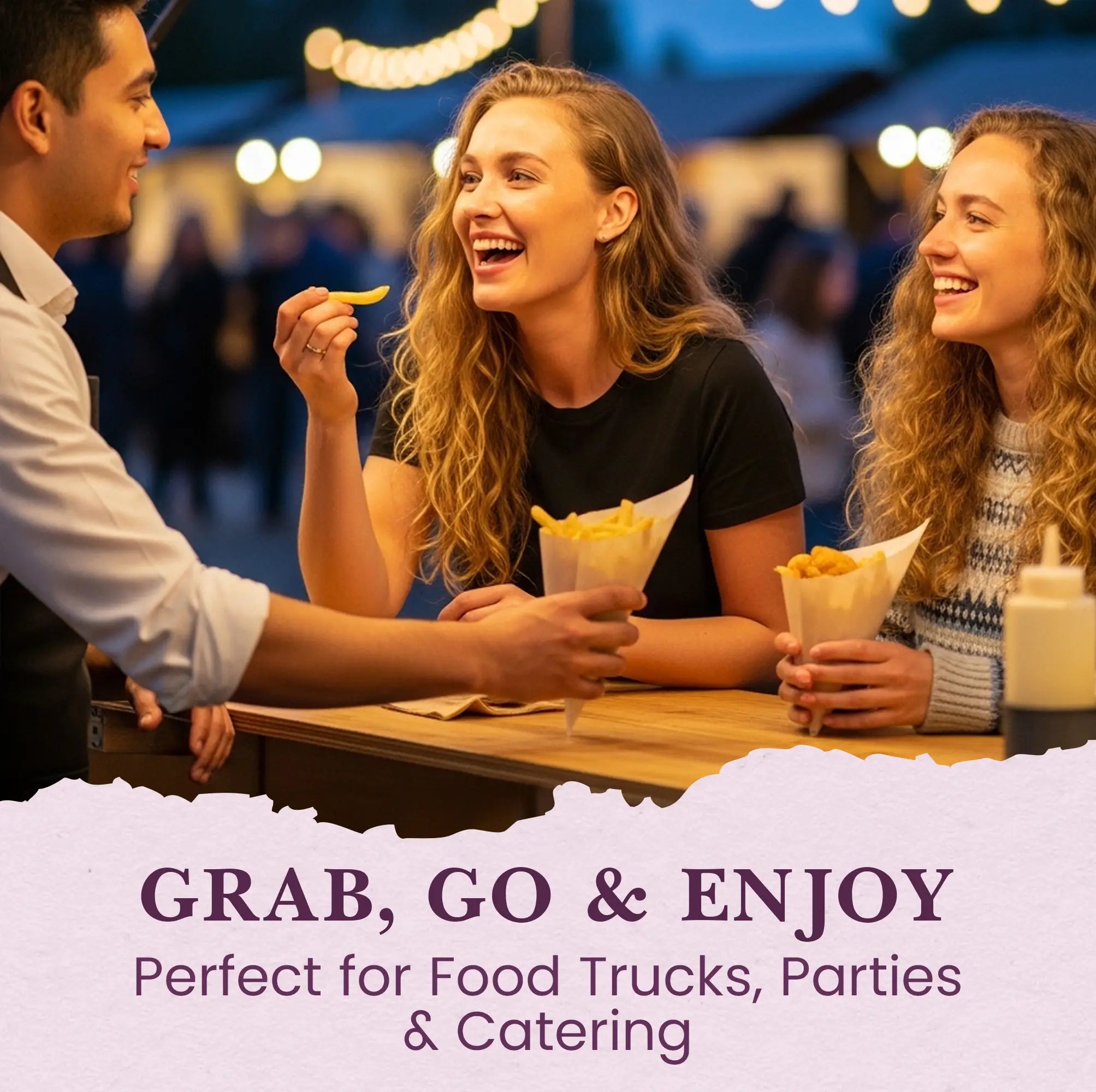 GRAB, GO & ENJOY
Perfect for Food Trucks, Parties & Catering