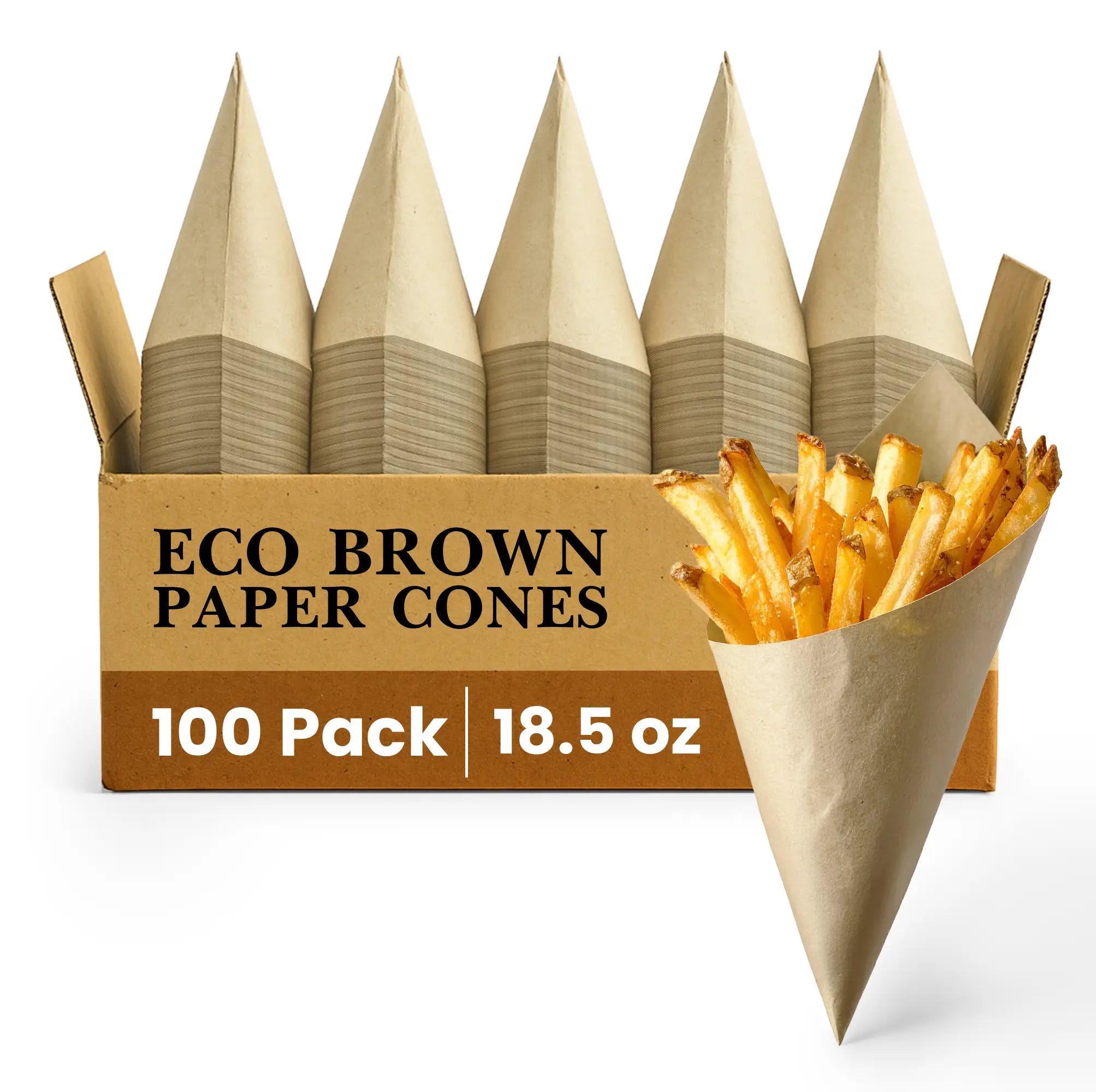 ECO BROWN PAPER CONES
100 Pack
18.5 oz