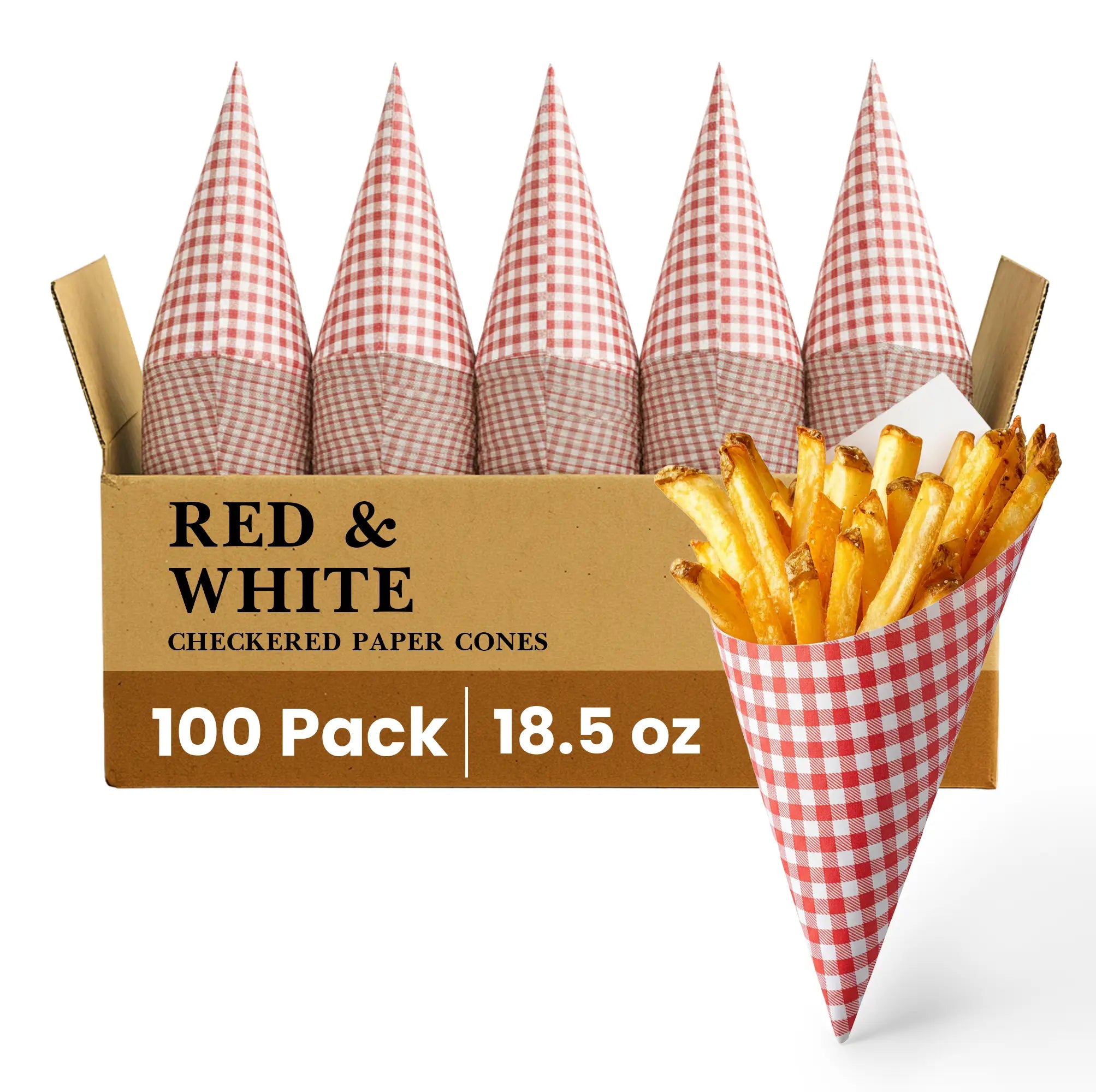 RED & WHITE
CHECKERED PAPER CONES
100 Pack
18.5 oz