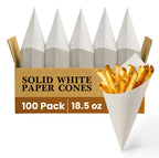 SOLID WHITE PAPER CONES
100 Pack
18.5 oz