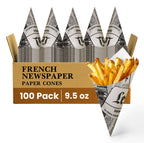 FRENCH NEWSPAPER
PAPER CONES
100 Pack
9.5 oz