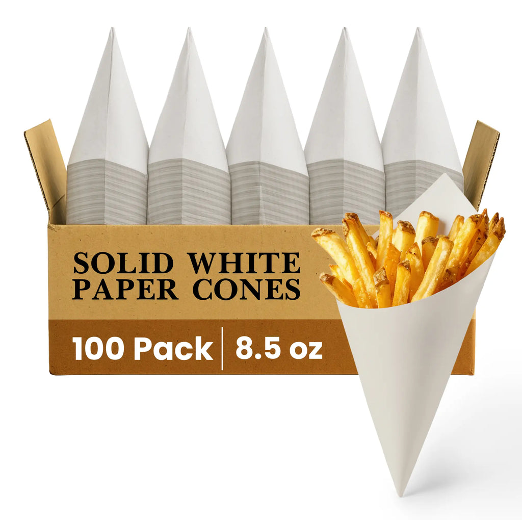 SOLID WHITE PAPER CONES
100 Pack
8.5 oz