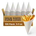 SOLID WHITE PAPER CONES
100 Pack
8.5 oz