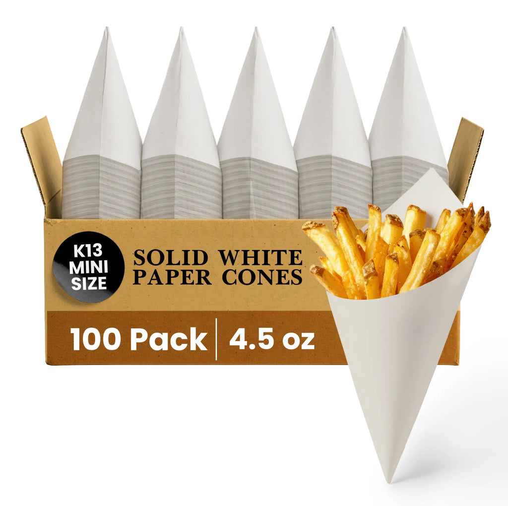 K13 MINI SIZE
SOLID WHITE PAPER CONES
100 Pack
4.5 oz