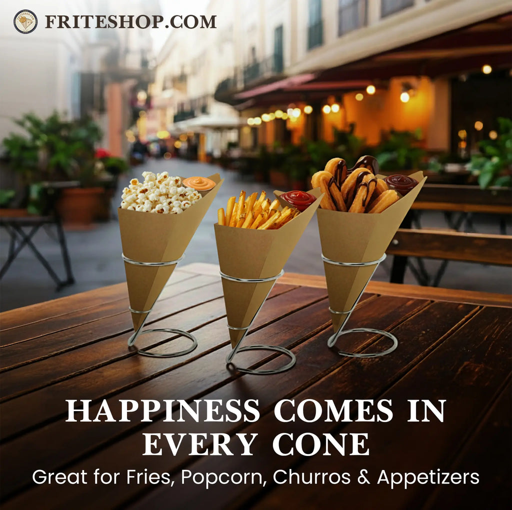 HAPPINESS COMES IN EVERY CONE
Great for Fries, Popcorn, Churros & Appetizers