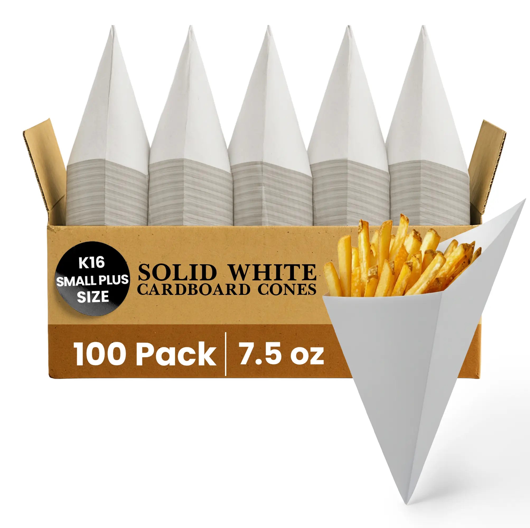 BLOW-OUT SALE Small Plus K-16 White Cardboard Cones Without Sauce Container, holds 7.5 oz.