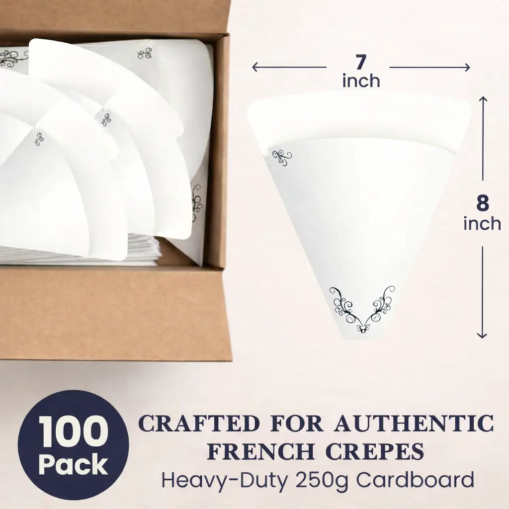 100 Pack
CRAFTED FOR AUTHENTIC FRENCH CREPES
Heavy-Duty 250g Cardboard