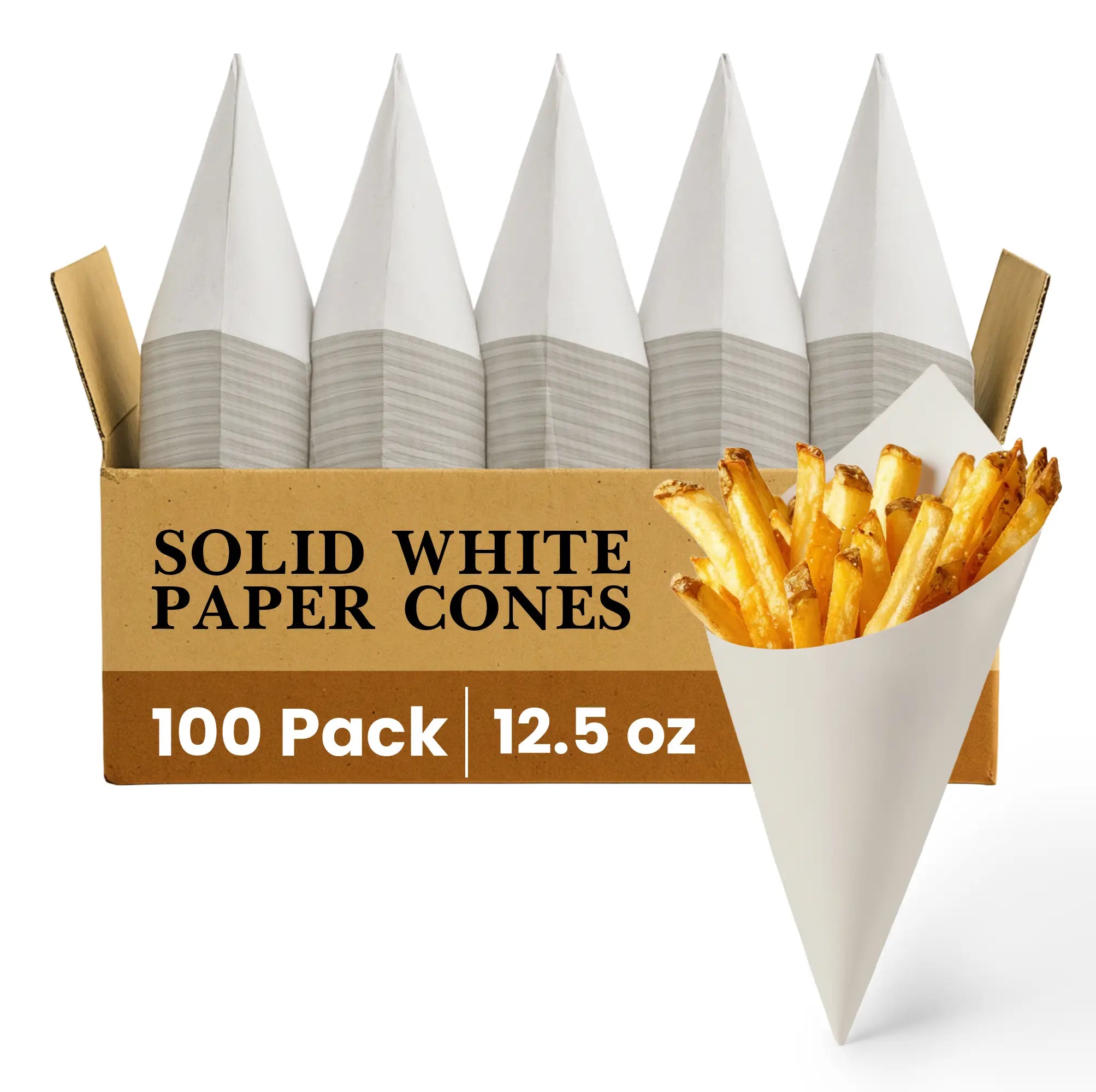 SOLID WHITE PAPER CONES
100 Pack
12.5 oz