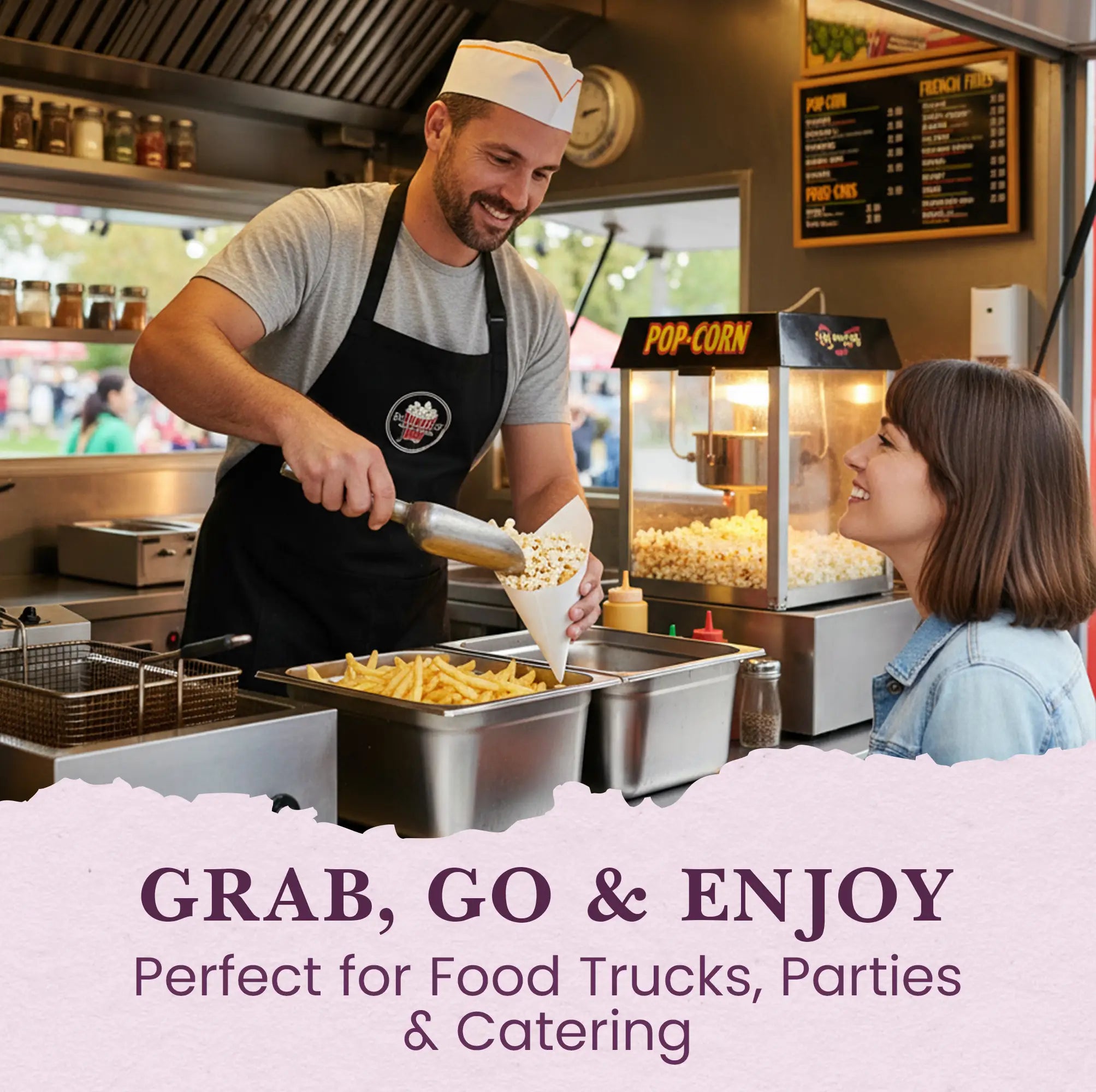 GRAB, GO & ENJOY
Perfect for Food Trucks, Parties & Catering