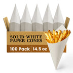 SOLID WHITE PAPER CONES
100 Pack
14.5 oz